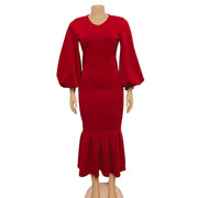 European And American Fashion Plus Size V-neck Long-sleeve Dress