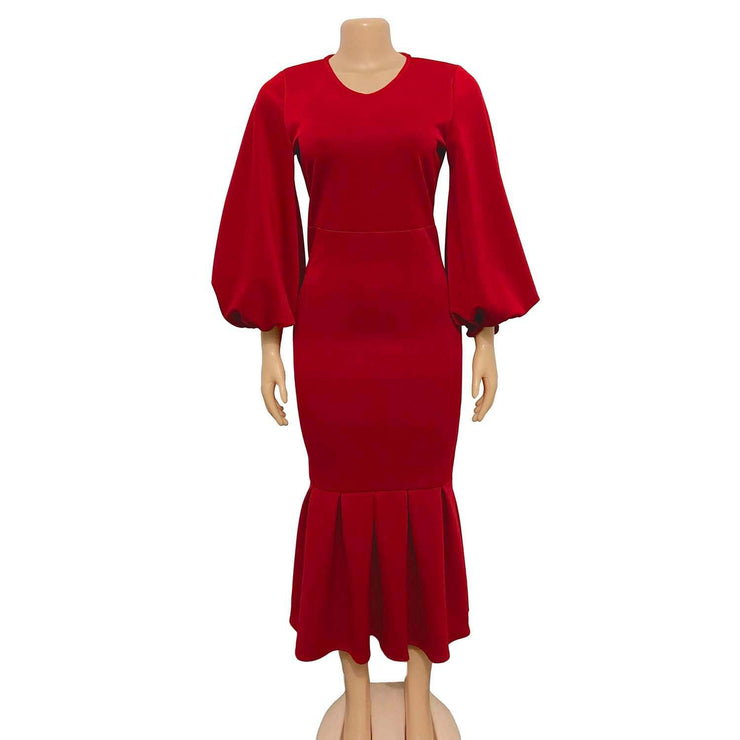 European And American Fashion Plus Size V-neck Long-sleeve Dress