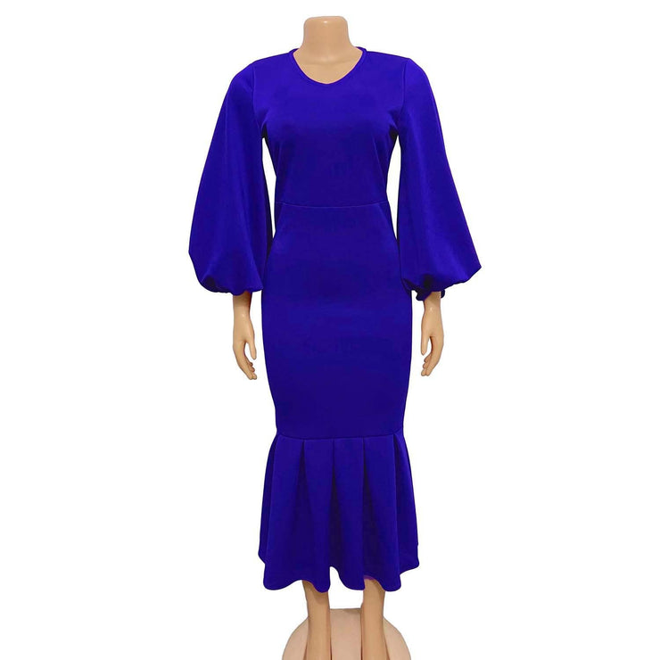 European And American Fashion Plus Size V-neck Long-sleeve Dress