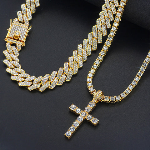 Cross 4.0mm Diamond Studded Single Row Men&
