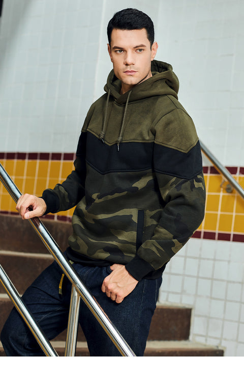 Colorblock Camouflage Hooded Sweater Men&