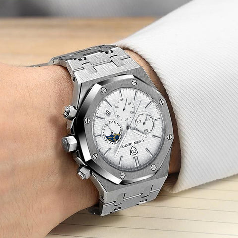 Waterproof High-grade Three Eyes And Six Needles Multi-functional Moon Phase Men&