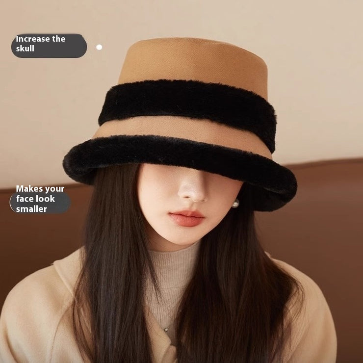 Face-looking Velvet-padded Small Warm Earflaps Cap Big Head Circumference Bucket Hat