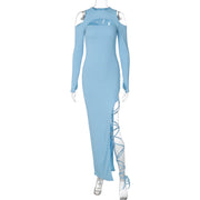 Women's Solid Color Long Sleeve Hollow-out Leggings Split Dress