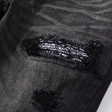 New High Street Washed Broken Cashew Flower Slim Casual Men&