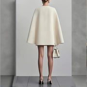 Women's Elegant Solid Color V Neck Double-Breasted Cape Blazer Dress Spring & Summer Party Banquet Outfit