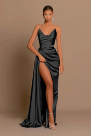 Prom Dresses Mermaid Formal Party Dresses V Neck Long Satin Ball Gown