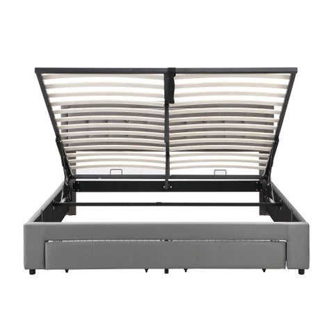 Upholstered Bed King Size Bed 5ft 150x200cm Velvet Fabric  Double Bed  Large Storage Space,With Slats And Headboard,Without Mattress,Grey