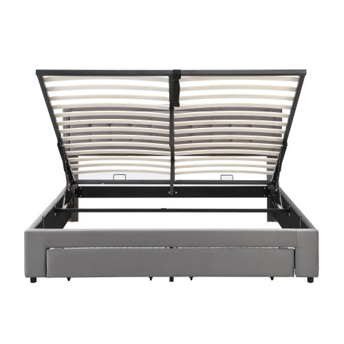 Upholstered Bed King Size Bed 5ft 150x200cm Velvet Fabric  Double Bed  Large Storage Space,With Slats And Headboard,Without Mattress,Grey