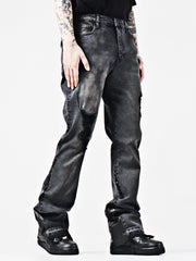 American Street Hiphop Leather Patchwork Popular Youth Vintage Jeans