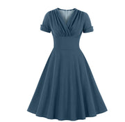 Retro temperament pleated waist big swing dress