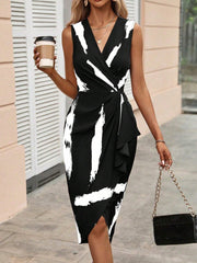 Summer New V-neck Wooden Ear Sleeveless Skirt