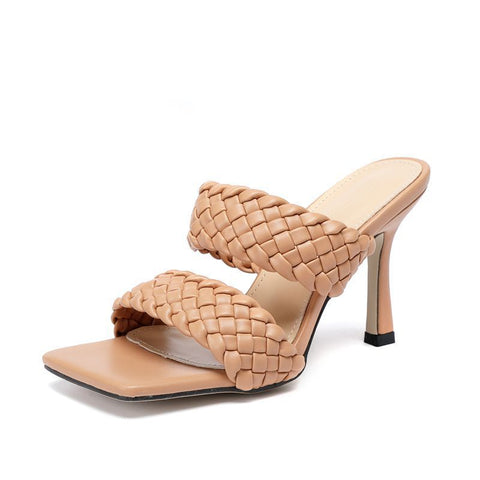 Outer Wear Woven Generous Square Head Fine Super High Heel Ladies Slippers
