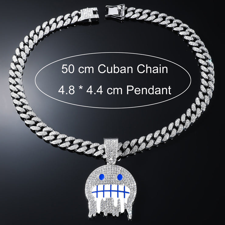 Ice Face Pendant Cuban Link Chain Full Diamond Hip Hop Ear Accessories Hipster