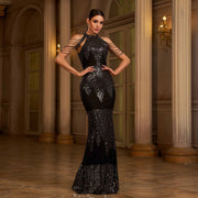 Halter Sequin Beads Slim-fit Evening Dress