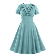 Retro temperament pleated waist big swing dress