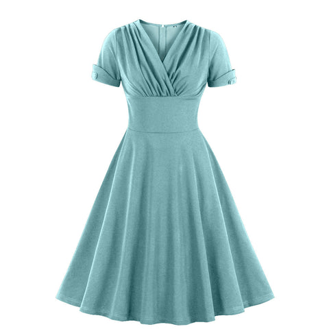 Retro temperament pleated waist big swing dress